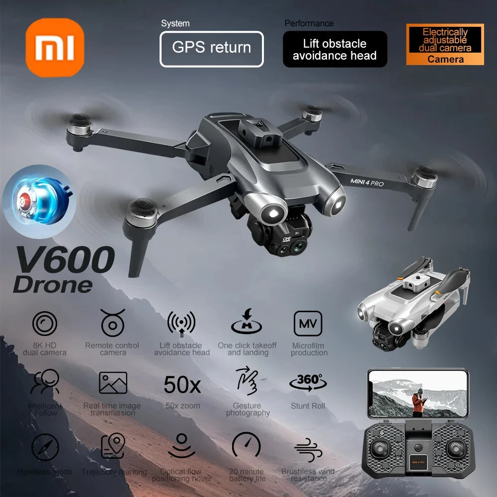 Xiaomi V600 Drone Mini Pro Max Professional HD Dual Cameras Optical Flow Positioning Avoidance WIFI FPV UAV GPS Quadcopter RC